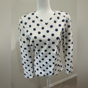 Albert Nipon Woman’s White and Blue Polka Dot Suite Top Jacket sz 10
